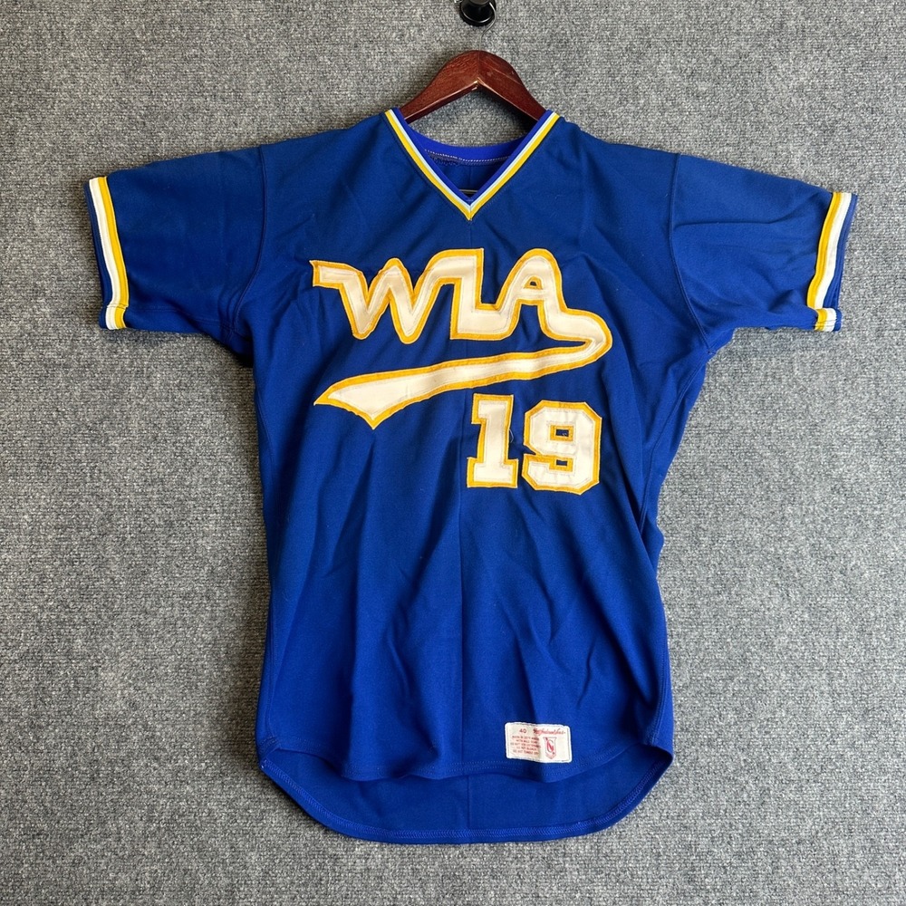 Vintage‎ WLA Baseball Jersey 40 Blue Yellow #19 Goodman Sons Los Angeles 70s 80s